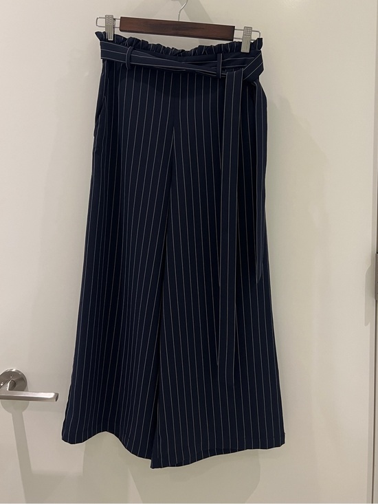 Pants - Urban Revivo Navy Pinstripe Wide Leg Elastic Waist Pants
